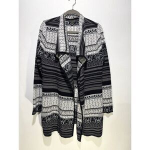 Icelandic sweater cardigan wool blend open front northern fair isle women L